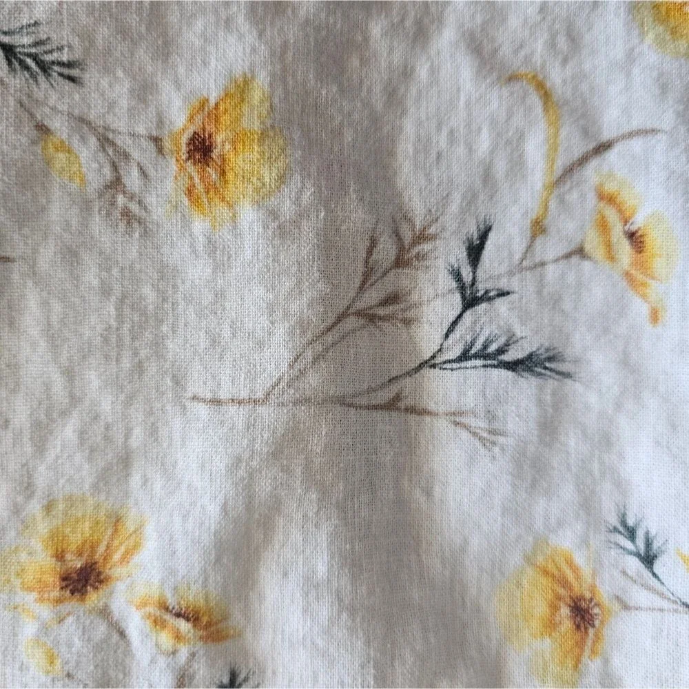 Happy Nature Linen Blend Floral Skirt Women’s 14 Cream Yellow Midi Cottagecore